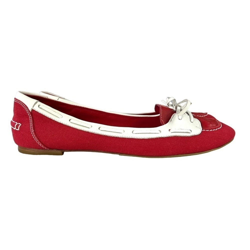 Cole Haan Gabi Boat Shoes Red White Leather Lace Flats Womens 8AA Nike Air‎ Sole